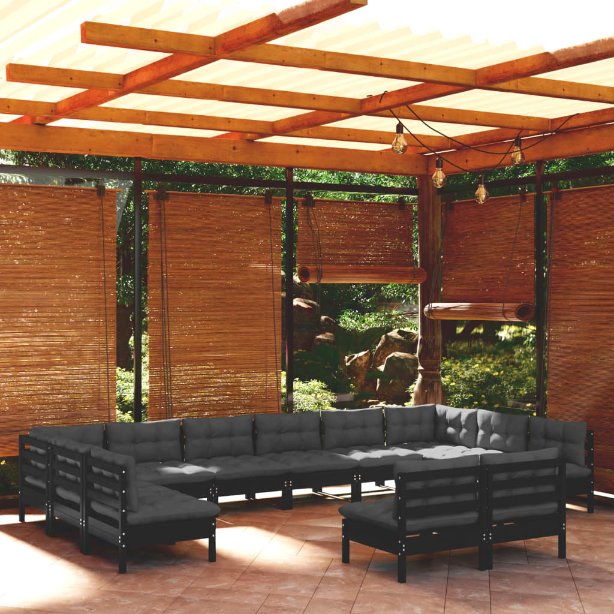 vidaXL 12pcs conjunto lounge de jardim + almofadões cinza pinho maciço