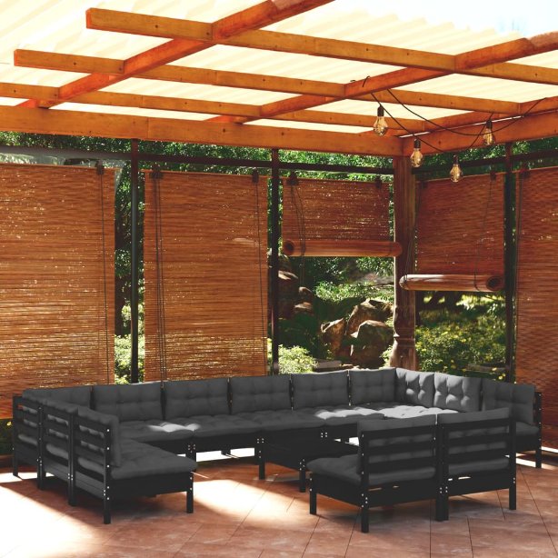vidaXL 13pcs conjunto lounge de jardim + almofadões cinza pinho maciço