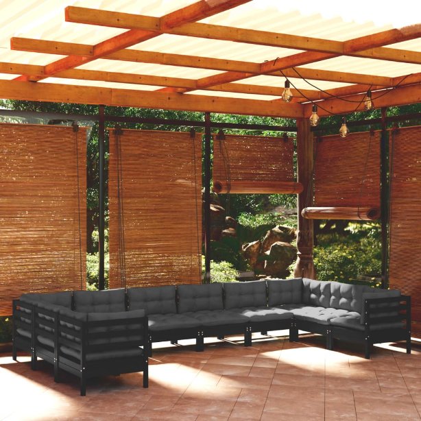 vidaXL 10 pcs conjunto lounge de jardim c/ almofadões cinzentos pinho