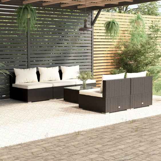 vidaXL 5 pcs conjunto lounge de jardim c/ almofadões vime PE preto