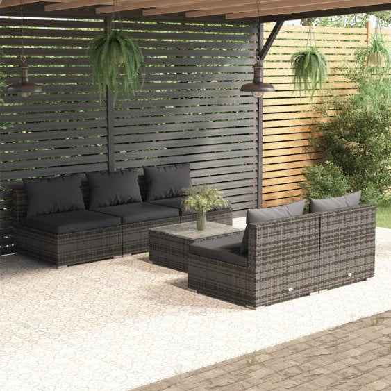 vidaXL 5 pcs conjunto lounge de jardim c/ almofadões vime PE preto