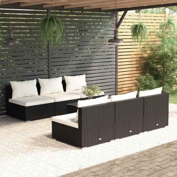 vidaXL 5 pcs conjunto lounge de jardim c/ almofadões vime PE preto