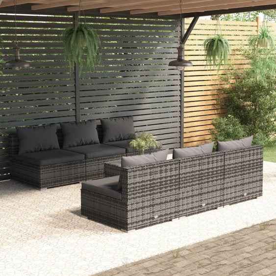 vidaXL 5 pcs conjunto lounge de jardim c/ almofadões vime PE preto