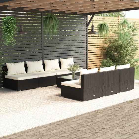 vidaXL 5 pcs conjunto lounge de jardim c/ almofadões vime PE preto