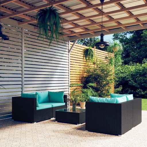 vidaXL 5 pcs conjunto lounge de jardim c/ almofadões vime PE preto