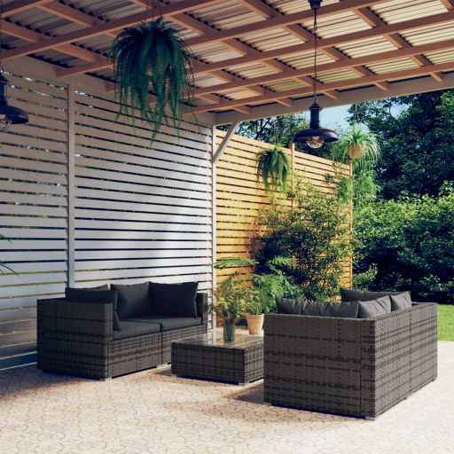vidaXL 5 pcs conjunto lounge de jardim c/ almofadões vime PE preto