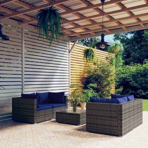 vidaXL 5 pcs conjunto lounge de jardim c/ almofadões vime PE preto