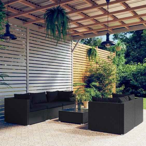 vidaXL 5 pcs conjunto lounge de jardim c/ almofadões vime PE preto
