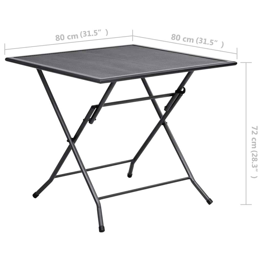 vidaXL Mesa em rede dobrável 80x80x72 cm aço antracite