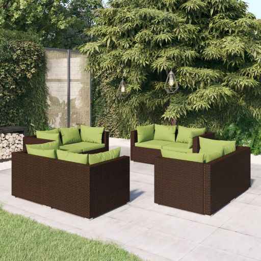 vidaXL 5 pcs conjunto lounge de jardim c/ almofadões vime PE preto