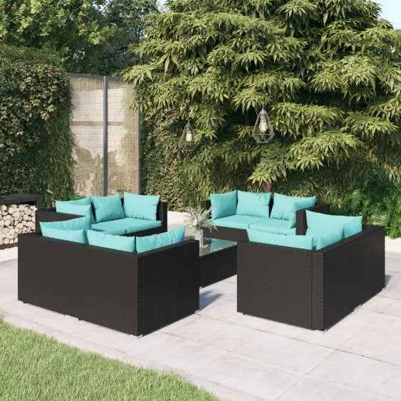vidaXL 5 pcs conjunto lounge de jardim c/ almofadões vime PE preto