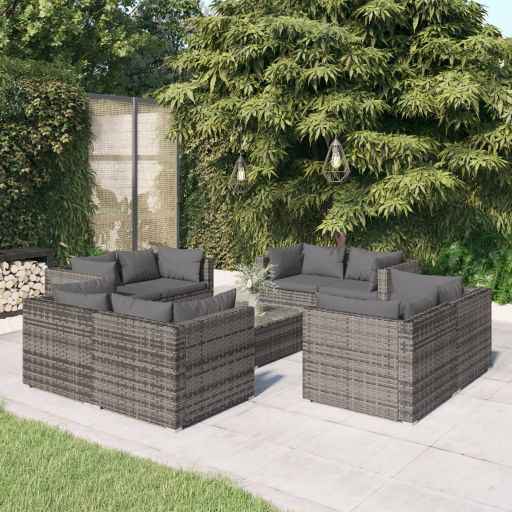 vidaXL 5 pcs conjunto lounge de jardim c/ almofadões vime PE preto
