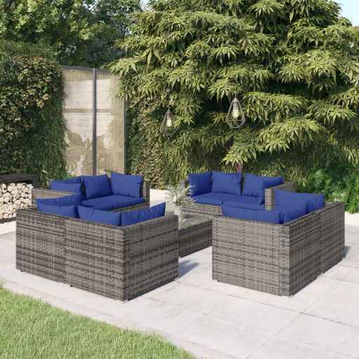 vidaXL 5 pcs conjunto lounge de jardim c/ almofadões vime PE preto