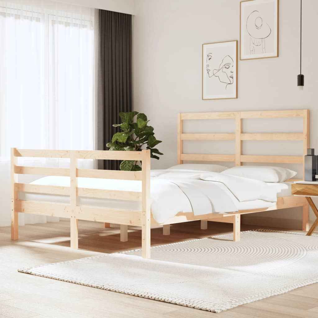 vidaXL Estrutura de cama casal 135x190 cm pinho maciço