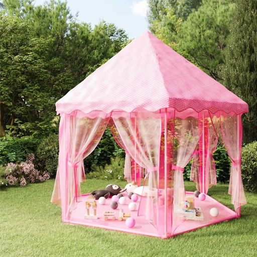 vidaXL Tenda de brincar princesas c/ 250 bolas 133x140 cm rosa