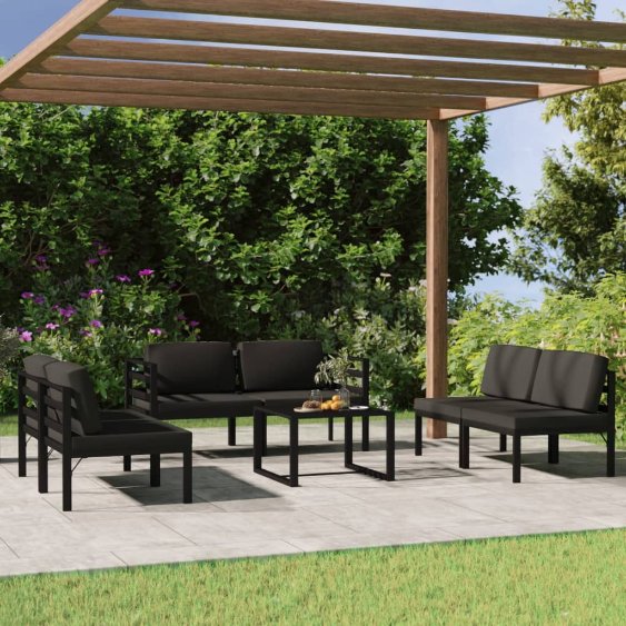vidaXL 4 pcs conjunto lounge jardim com almofadões alumínio antracite