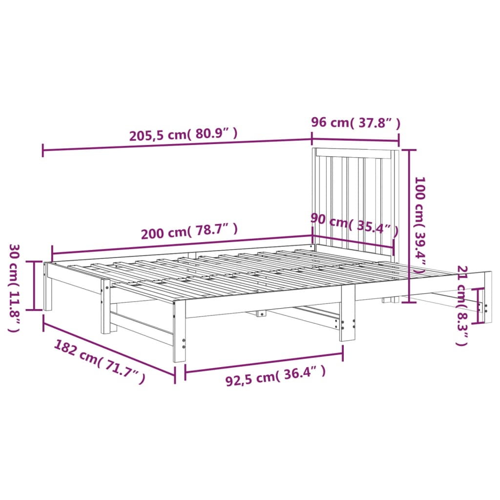 vidaXL Sofá-cama de puxar 2x(90x200) cm pinho maciço cinza