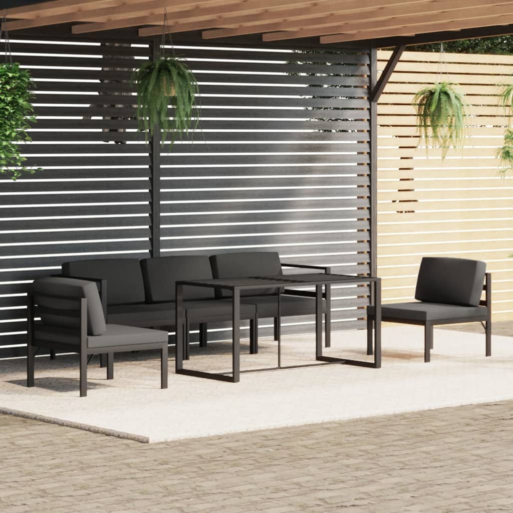 vidaXL 6 pcs conjunto lounge jardim com almofadões alumínio antracite