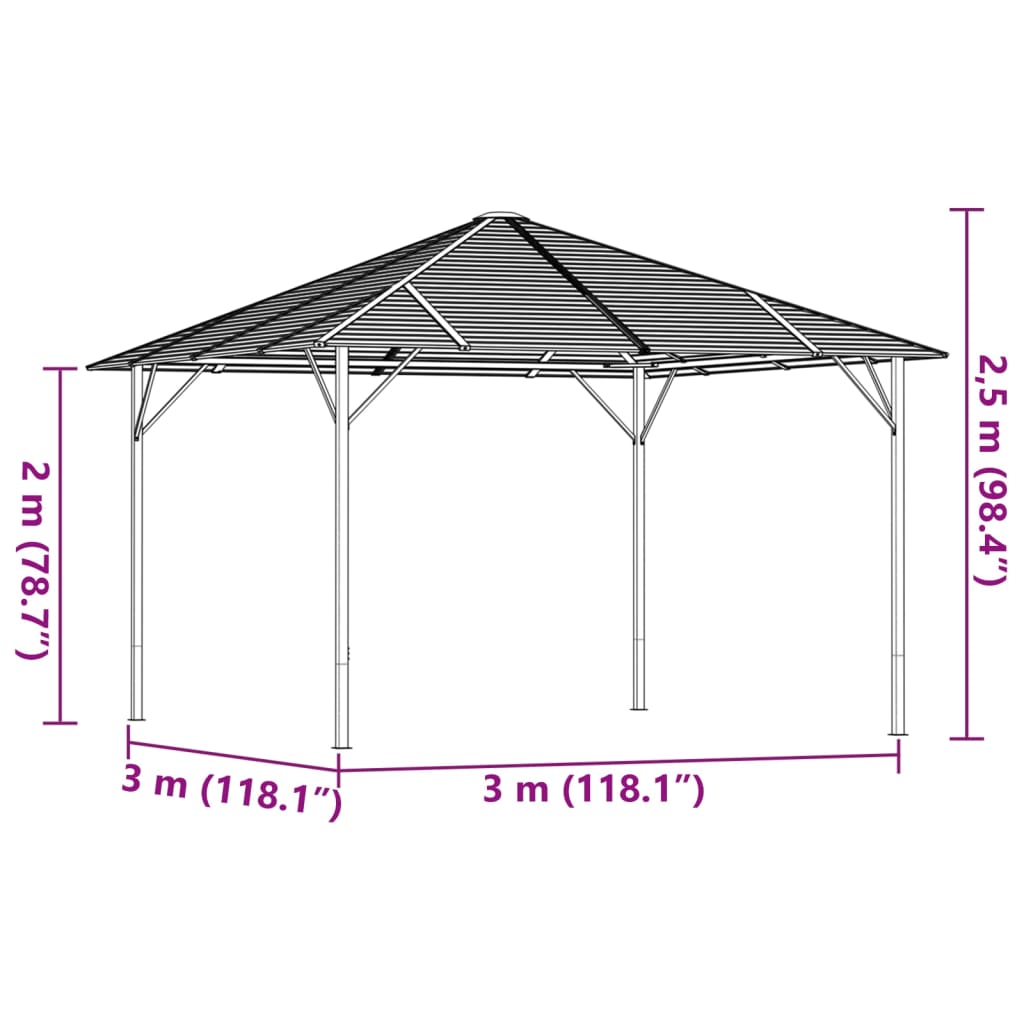 vidaXL Gazebo com telhado 3x3 m antracite