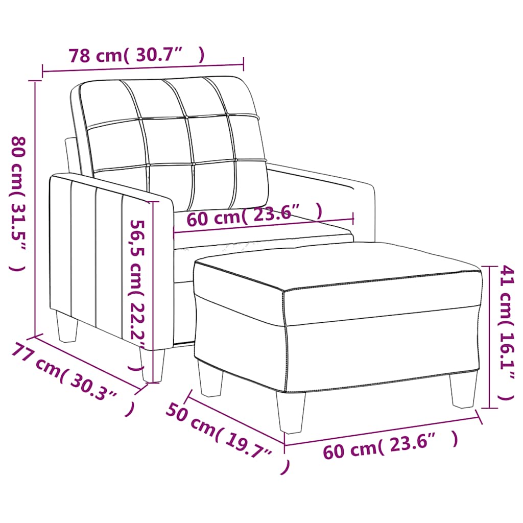 vidaXL Poltrona com apoio de pés couro artificial 60 cm preto