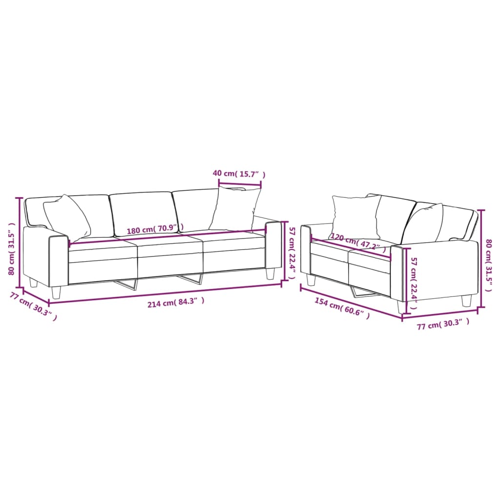 vidaXL 2 pcs conjunto sofás c/ almofadas/almofadões couro artif. preto