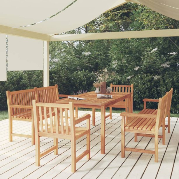 vidaXL Conjunto de jantar de jardim de 5 peças, 180x90 cm, madeira de teca maciça