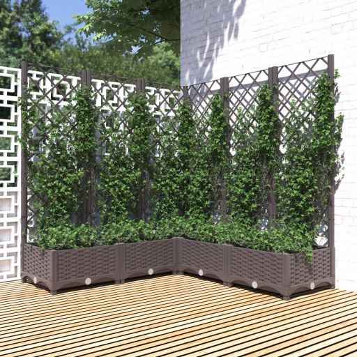 vidaXL Vaso/floreira jardim c/ treliça 40x40x121,5 cm PP cinza-claro
