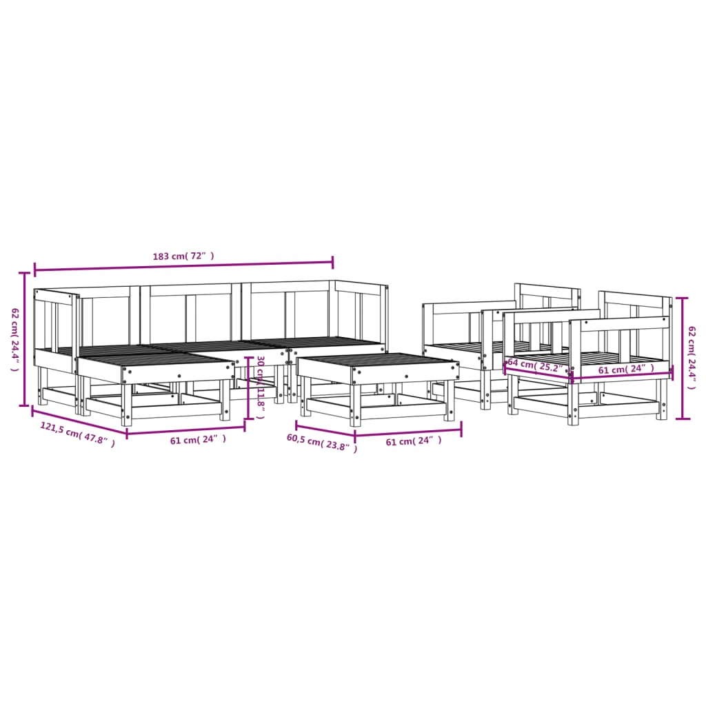vidaXL 7 pcs conjunto lounge de jardim pinho maciço branco