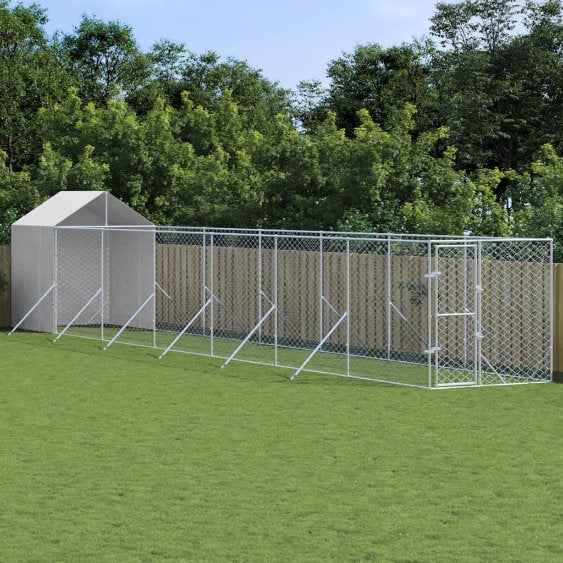 vidaXL Canil de exterior com teto 2x2x2,5m aço galvanizado prateado