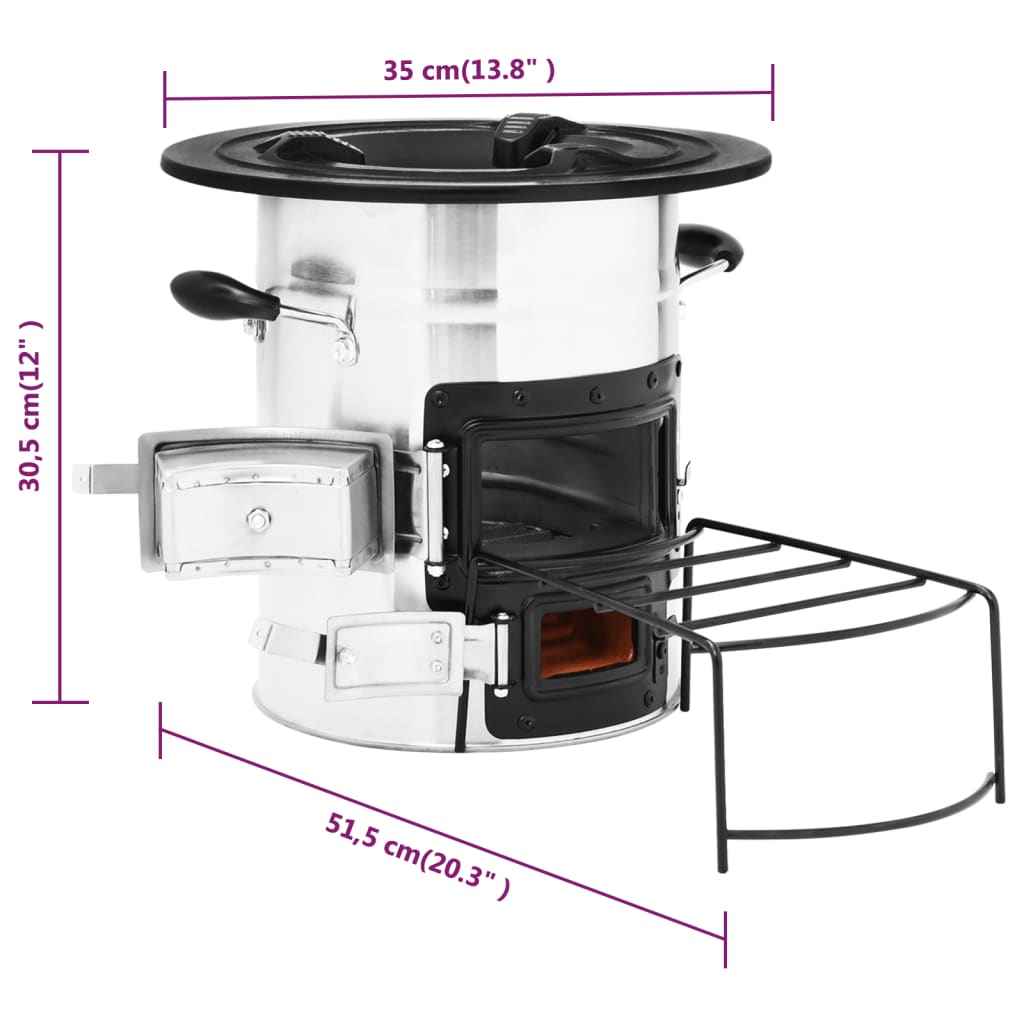 vidaXL Fogão lenha de campismo 51,5x35x30,5 cm aço inoxidável prateado
