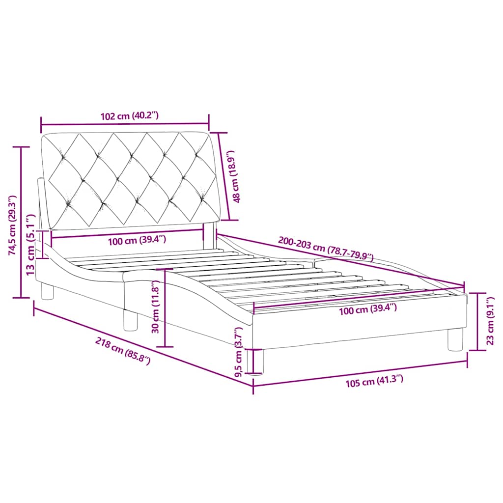 vidaXL Estrutura de cama sem colchão 100x203 cm veludo cinza-escuro