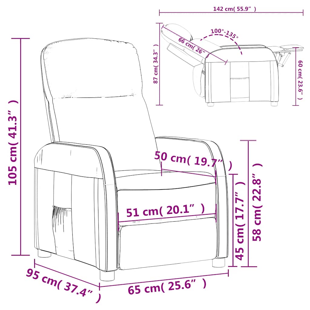 vidaXL Poltrona reclinável couro artificial preto