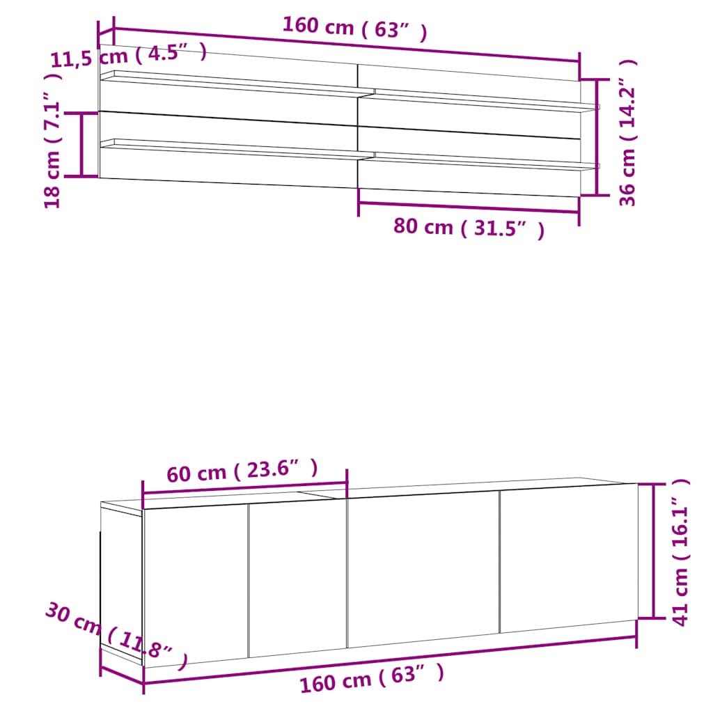 vidaXL 6 pcs móveis de parede p/ TV derivados de madeira branco