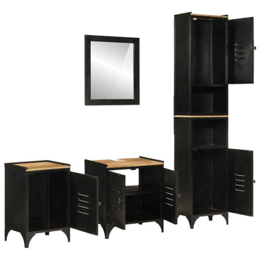 vidaXL 4 pcs conj. móveis p/ casa de banho ferro e mangueira maciça