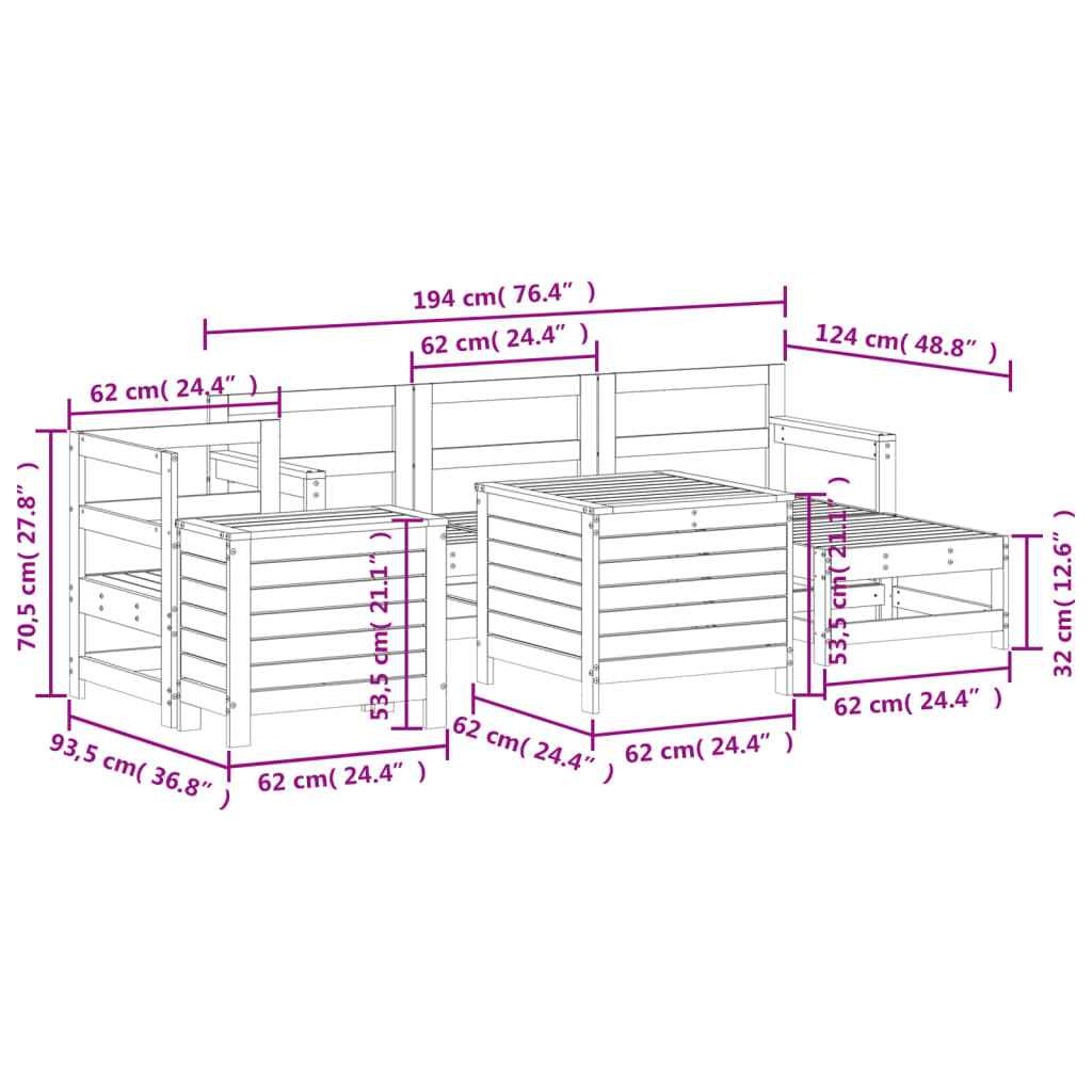 vidaXL 7 pcs conjunto de sofás para jardim madeira de pinho maciça