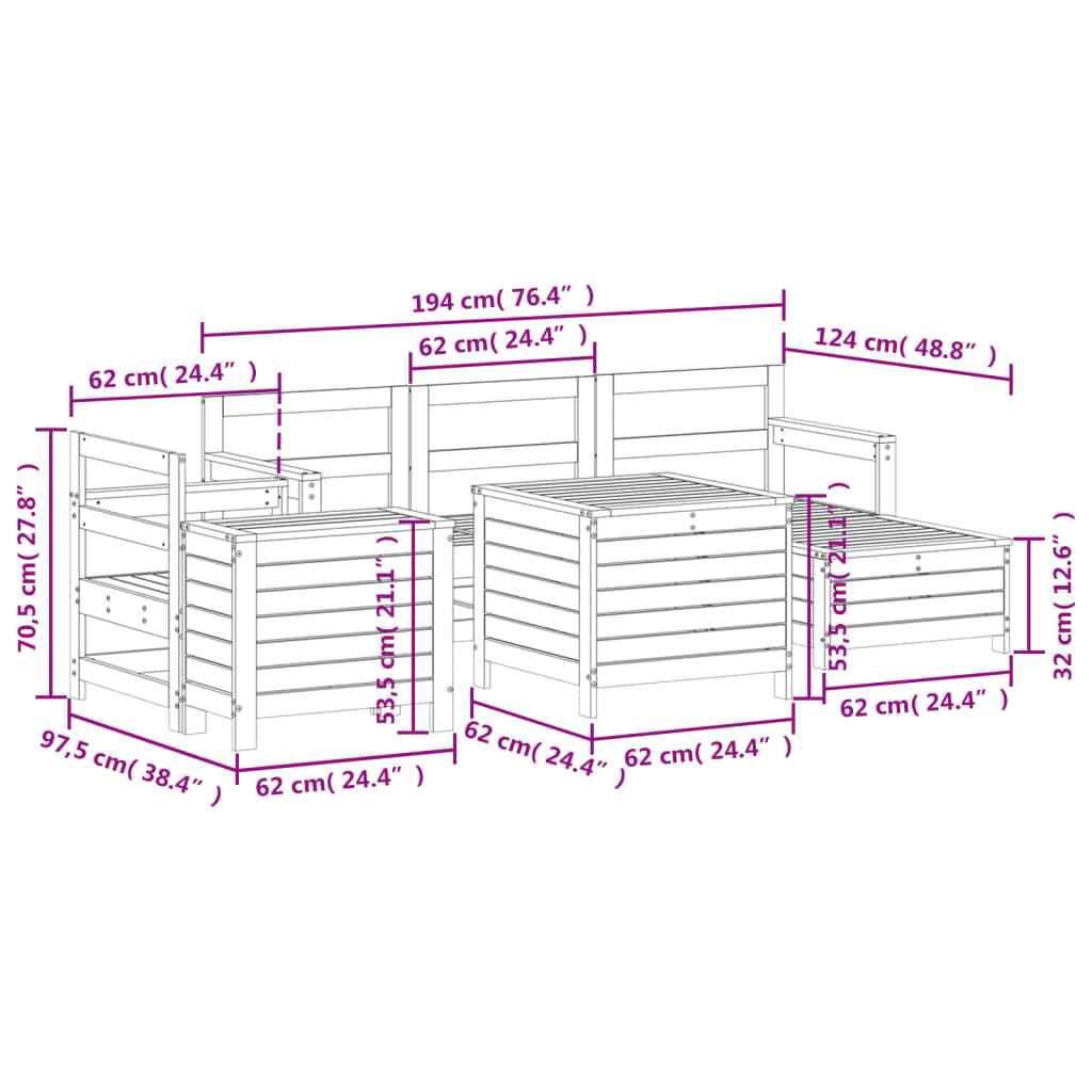 vidaXL 7 pcs conjunto sofás jardim madeira abeto-de-douglas