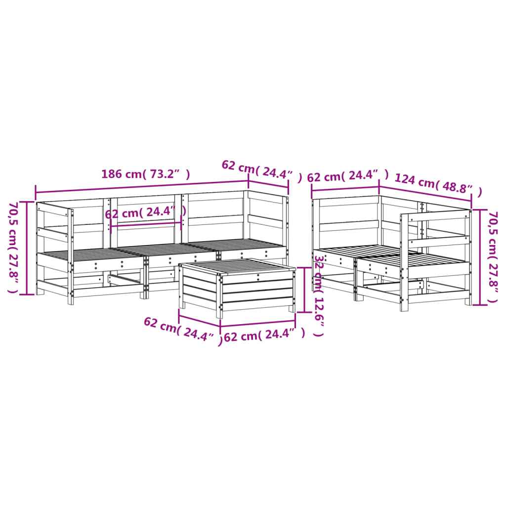 vidaXL 6 pcs conjunto sofás de jardim madeira de pinho maciça branco