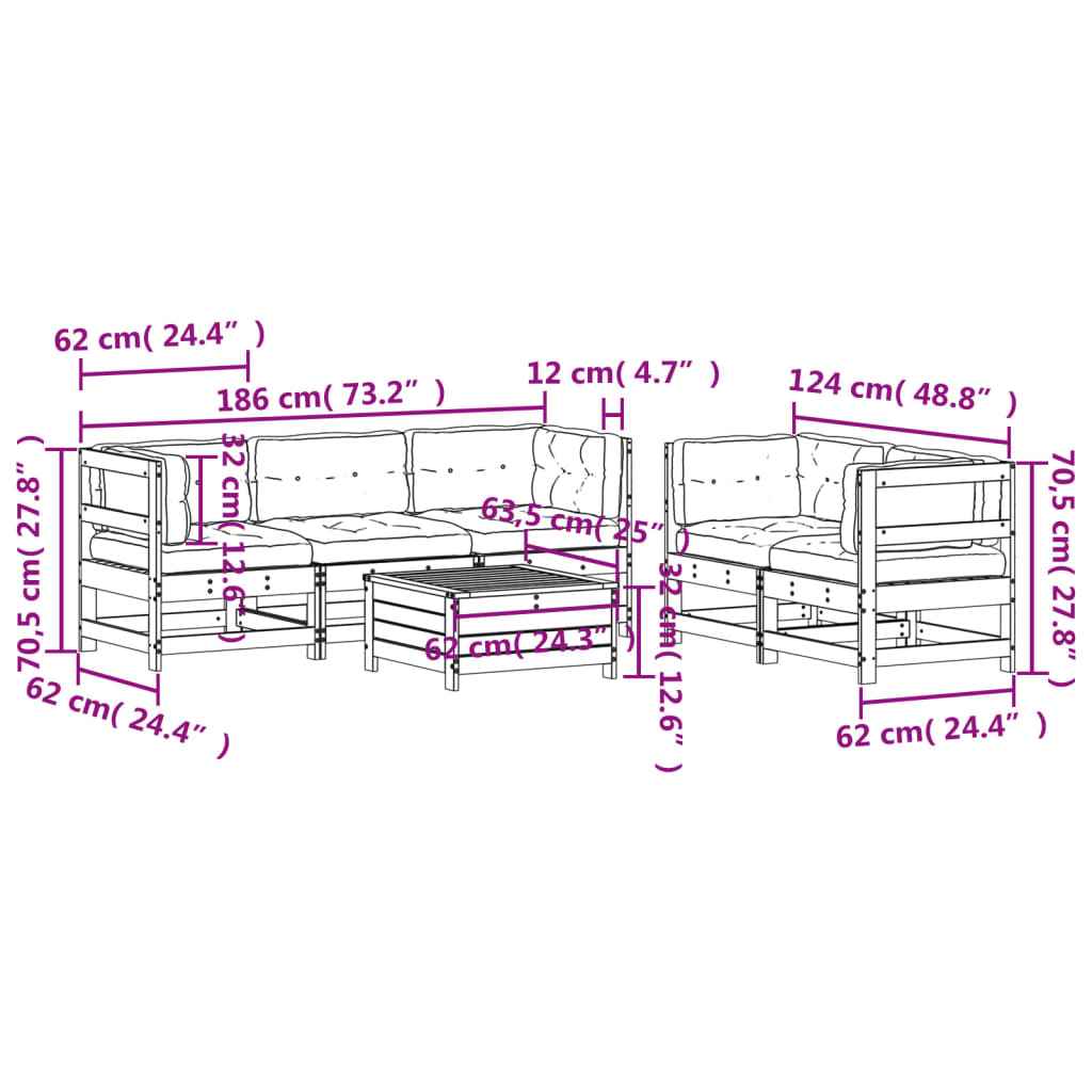 vidaXL 6 pcs conj. lounge jardim c/ almofadões madeira douglas maciça