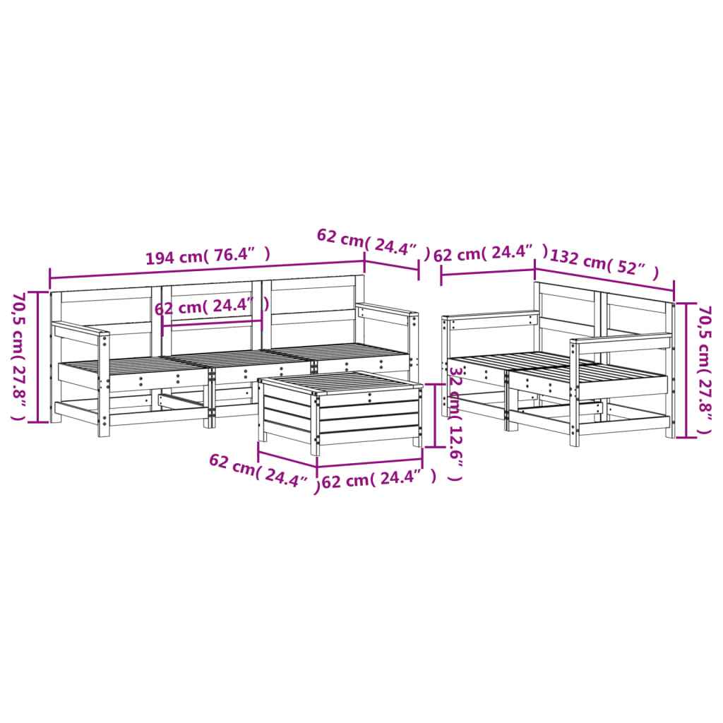 vidaXL 6 pcs conjunto sofás de jardim madeira de pinho maciça branco