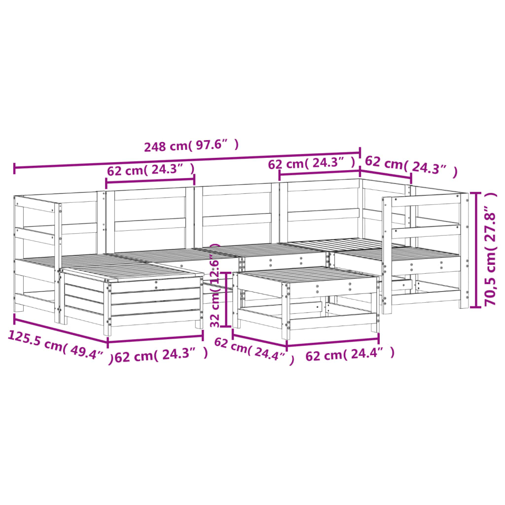 vidaXL 7 pcs conjunto de sofás para jardim pinho maciço branco