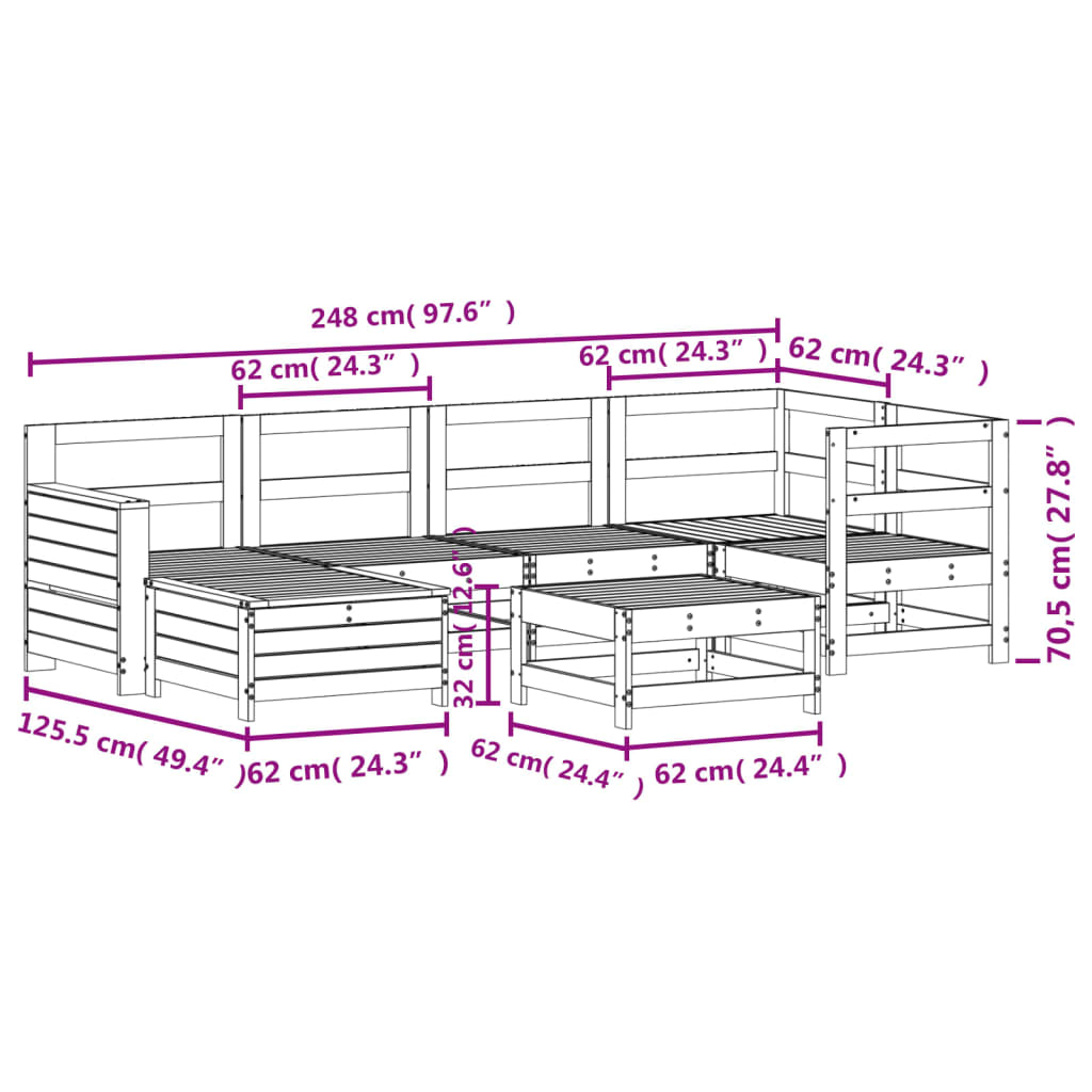 vidaXL 7 pcs conjunto de sofás para jardim pinho maciço branco