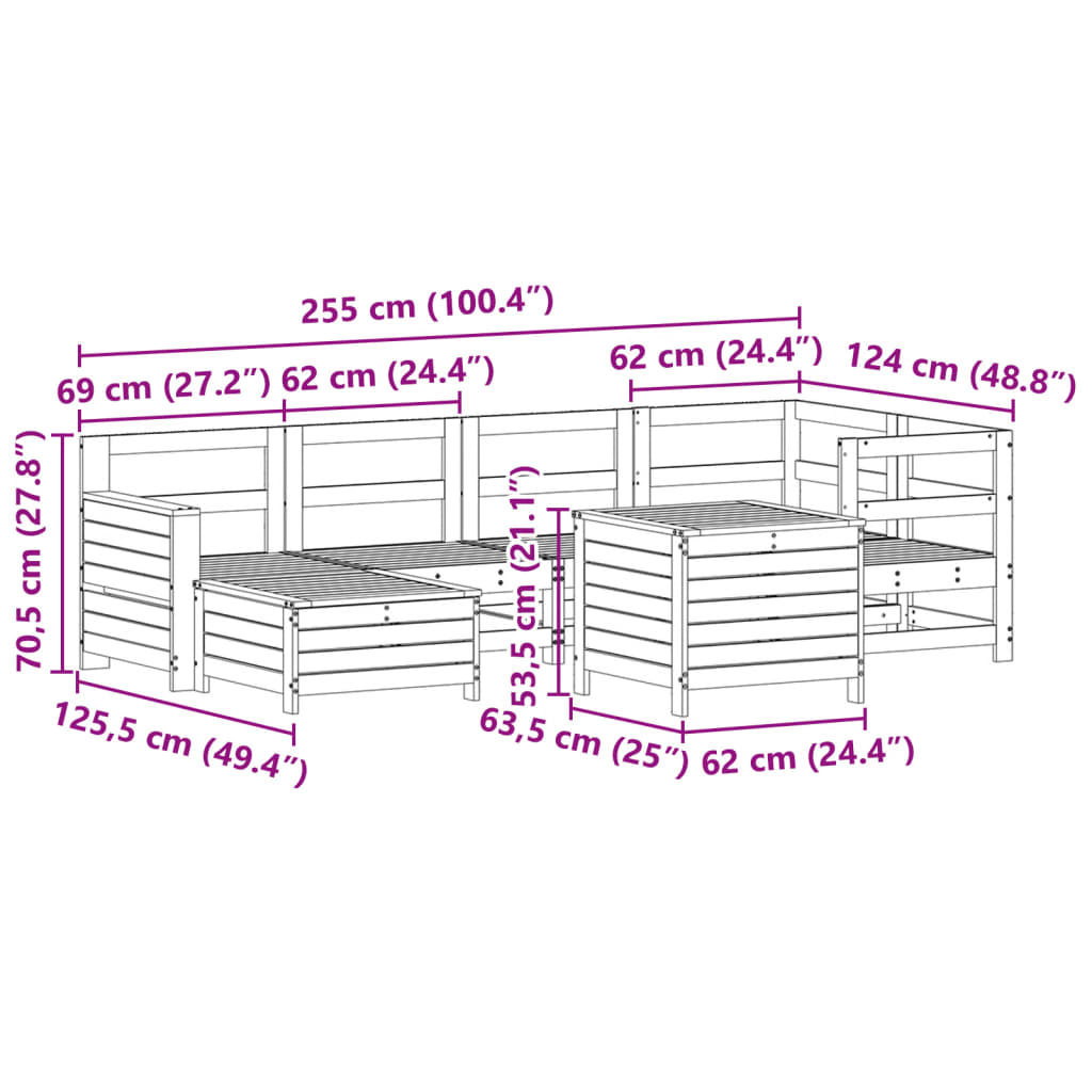 vidaXL 7 pcs conjunto de sofás para jardim pinho maciço branco