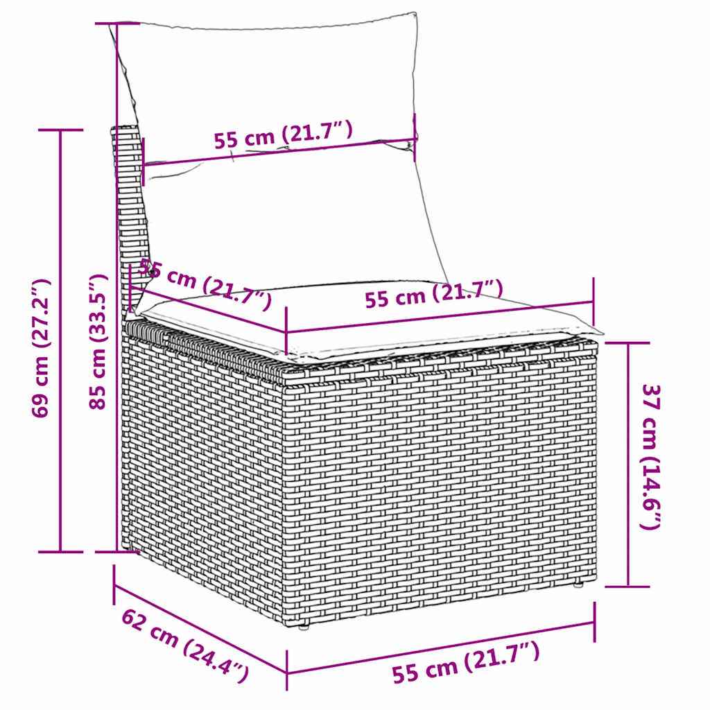 vidaXL 12 pcs conjunto sofás p/ jardim c/ almofadões vime PE cinzento