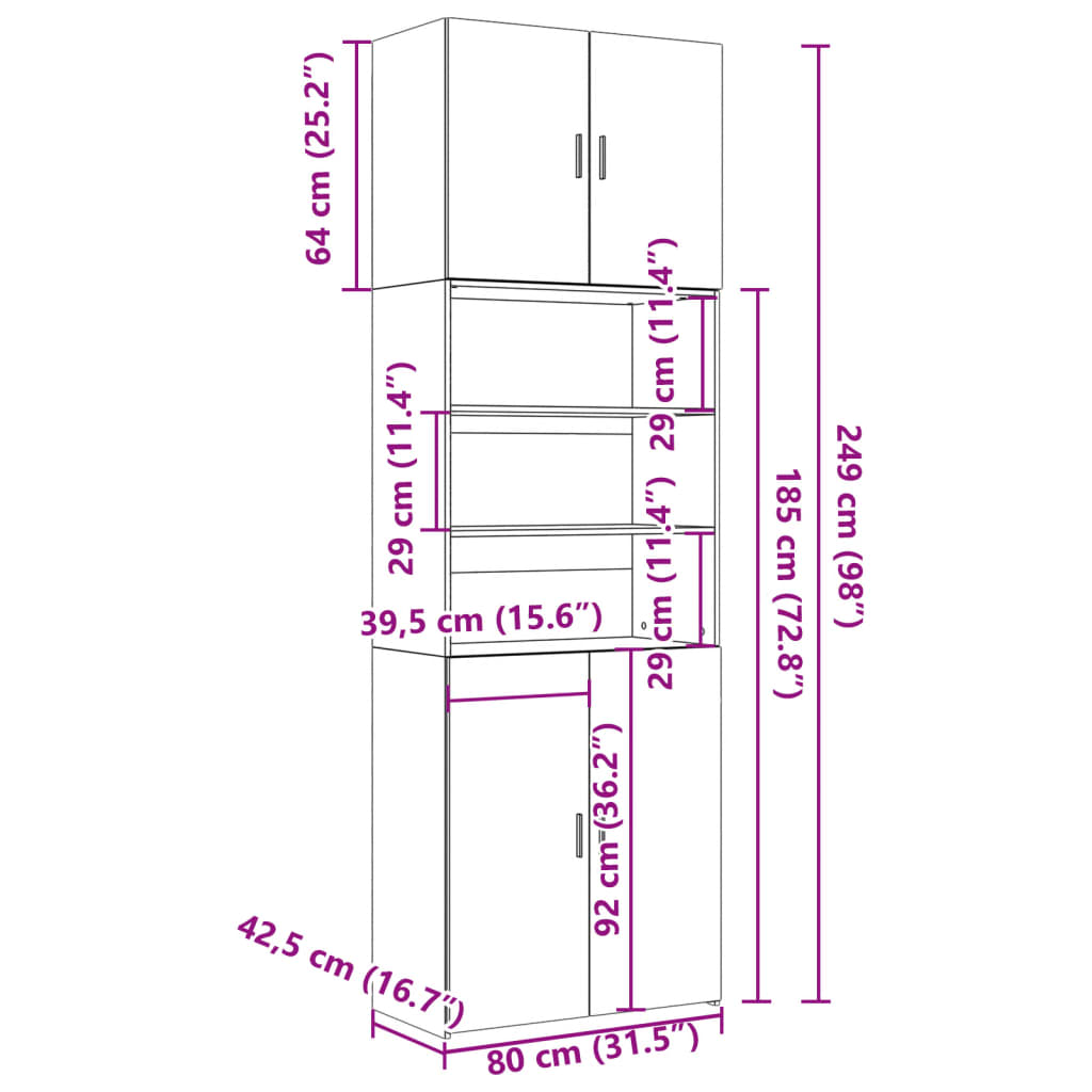 vidaXL Armário alto 80x42,5x249cm derivados de madeira carvalho fumado
