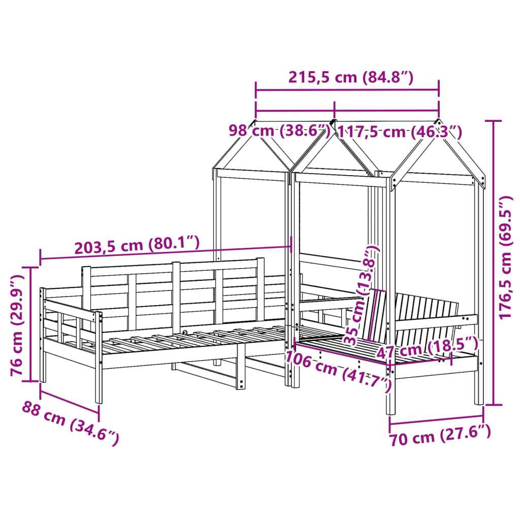 vidaXL Conj. sofá-cama e banco c/ telhado 80x200cm pinho maciço branco