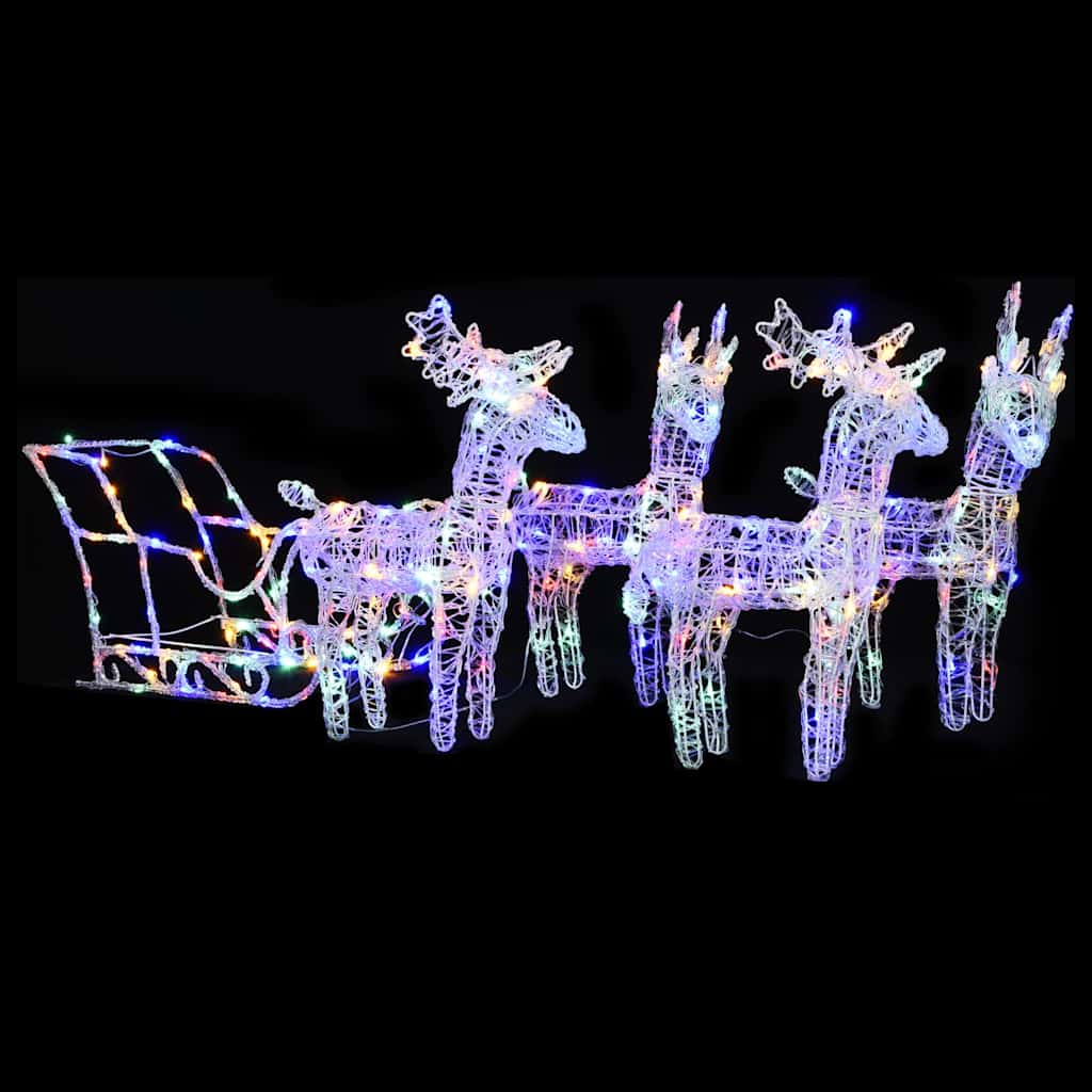vidaXL Decoração de Natal renas/trenó 160 luzes LED 130 cm acrílico