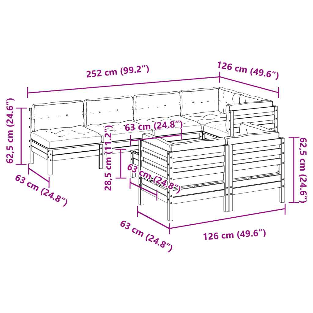 vidaXL 8pcs conj. sofás jardim c/ almofadões pinho maciço castanho mel