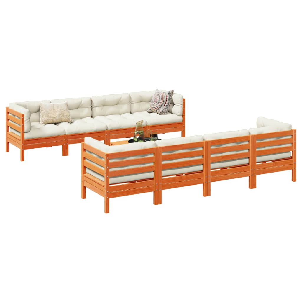 vidaXL 9pcs conj. sofás jardim c/ almofadões pinho maciço castanho mel