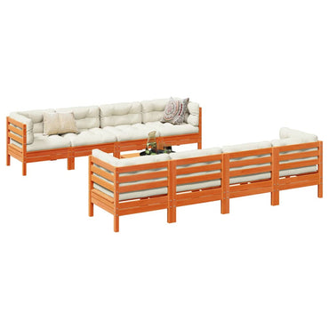 vidaXL 9pcs conj. sofás jardim c/ almofadões pinho maciço castanho mel