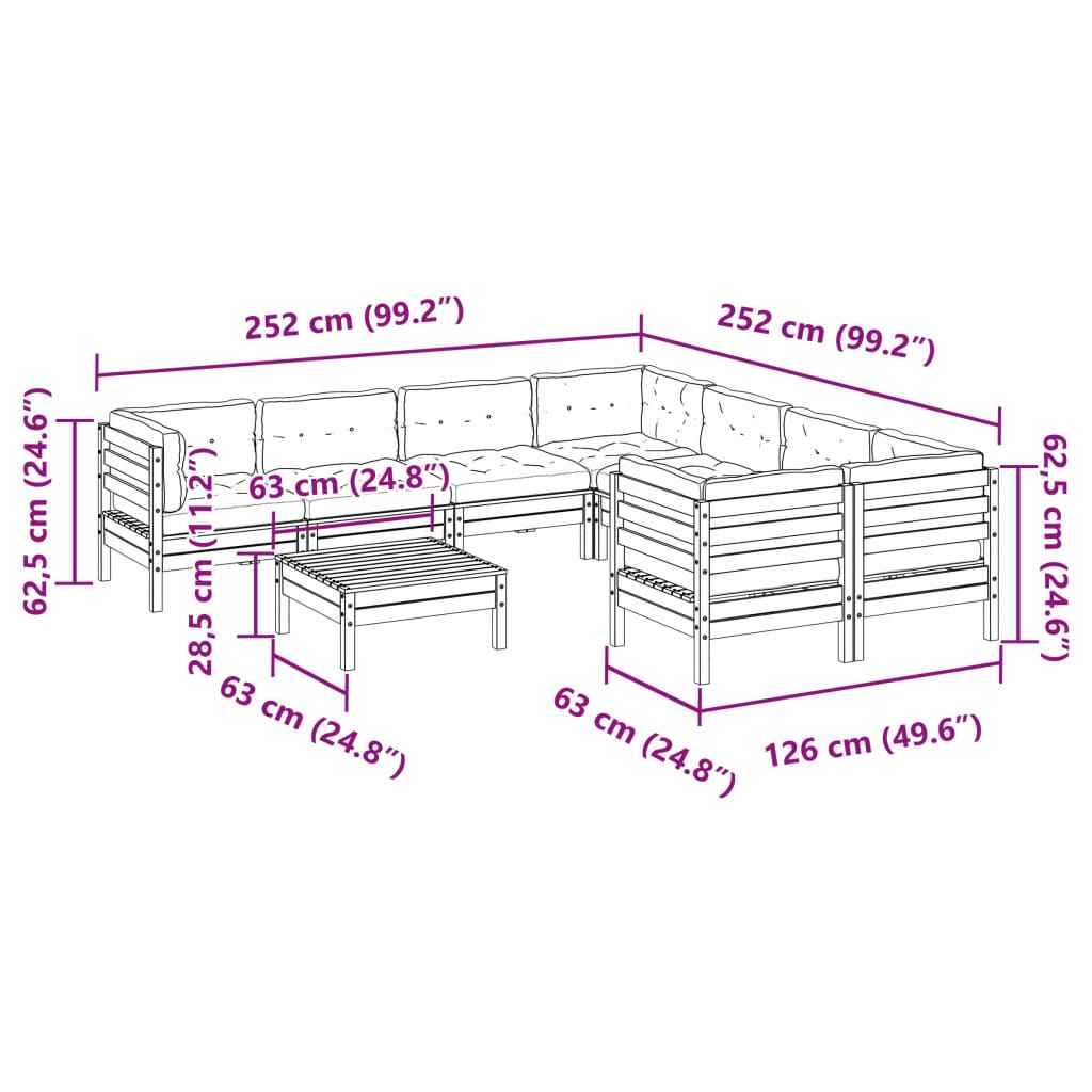 vidaXL 9pcs conj. sofás jardim c/ almofadões pinho maciço castanho mel